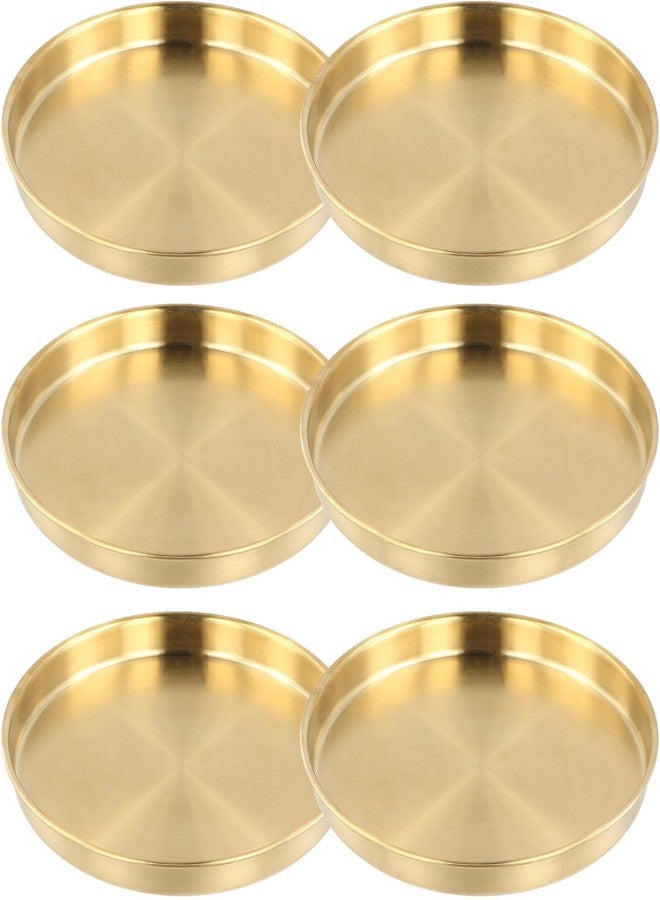 Lnrueg 6 PCS Gold Tray Serving Platter, 9.8 Inches Round Gold Decorative Trays, Stainless Steel Coffee Table Tray, Vanity Jewelry Makeup Organizer, Countertop Tray for Bathrooms, Cafes, Restaurants - Image 2