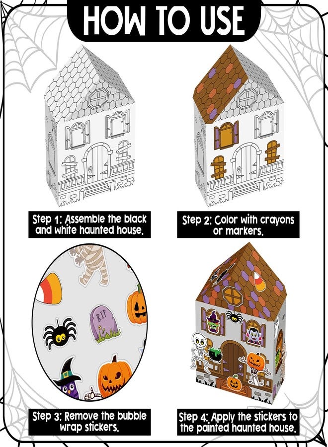 Civaner 18 Pcs/1 Sets DIY Haunted House Craft Kits for Halloween Make Color Your Own Haunted House with Stickers Skeletons Ghosts Pumpkins Corn for Holiday Party Supplies Colored Marker Not Included - Image 3