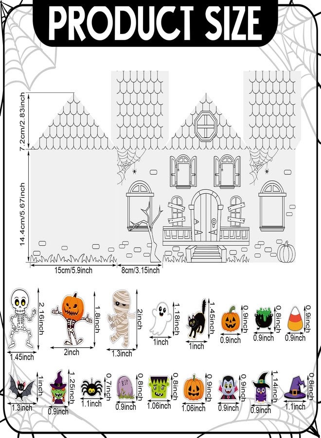 Civaner 18 Pcs/1 Sets DIY Haunted House Craft Kits for Halloween Make Color Your Own Haunted House with Stickers Skeletons Ghosts Pumpkins Corn for Holiday Party Supplies Colored Marker Not Included - Image 2