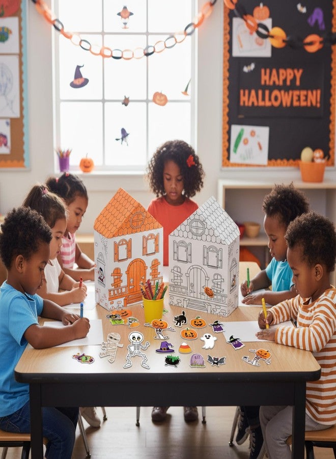 Civaner 18 Pcs/1 Sets DIY Haunted House Craft Kits for Halloween Make Color Your Own Haunted House with Stickers Skeletons Ghosts Pumpkins Corn for Holiday Party Supplies Colored Marker Not Included - Image 5