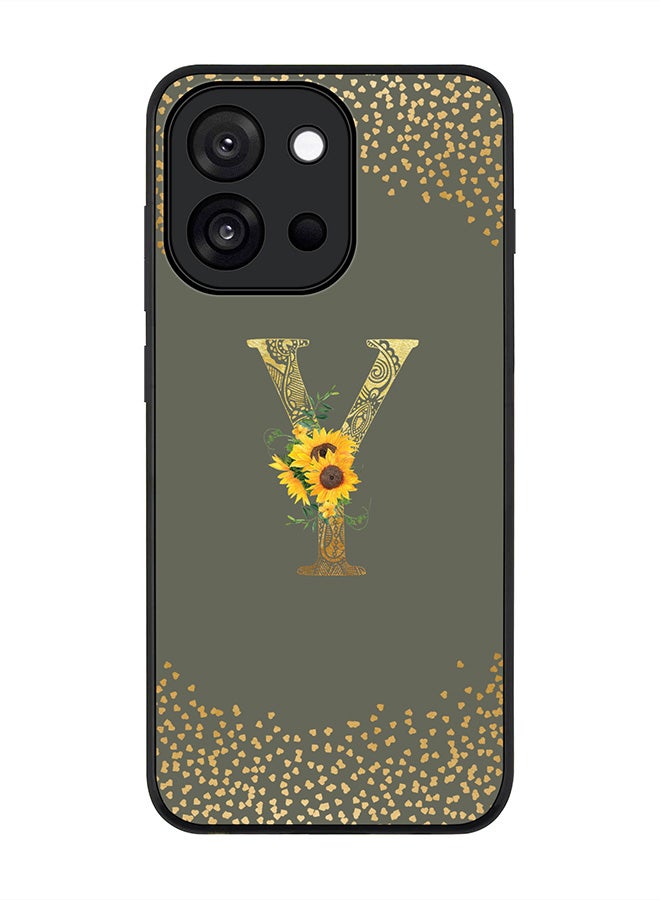 Stylizedd For OnePlus 13s / 13T Case,Slim fit Camera Protection, Shockproof Thin Phone cover  - Custom Floral Monogram - Y  (Olive Green )