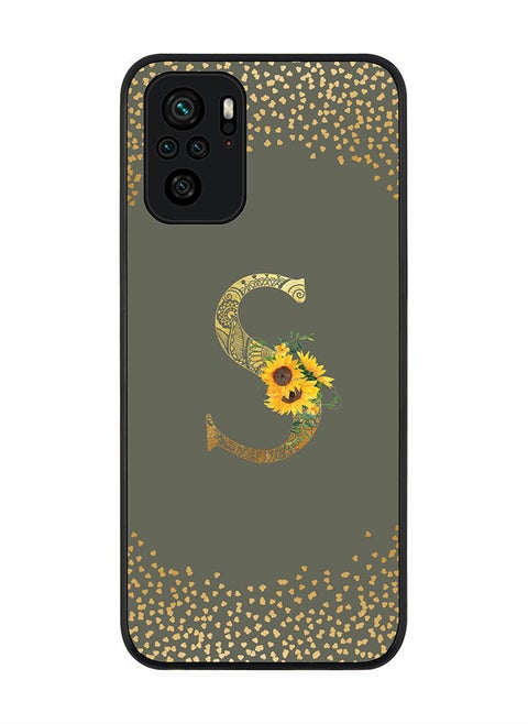 Rugged Black edge case for Redmi Note 10S/Redmi Note 10 4G Slim fit Soft Case Flexible Rubber Edges Anti Drop TPU Thin Cover - Custom Monogram Initial Letter Floral Pattern Alphabet - S (Olive Green )