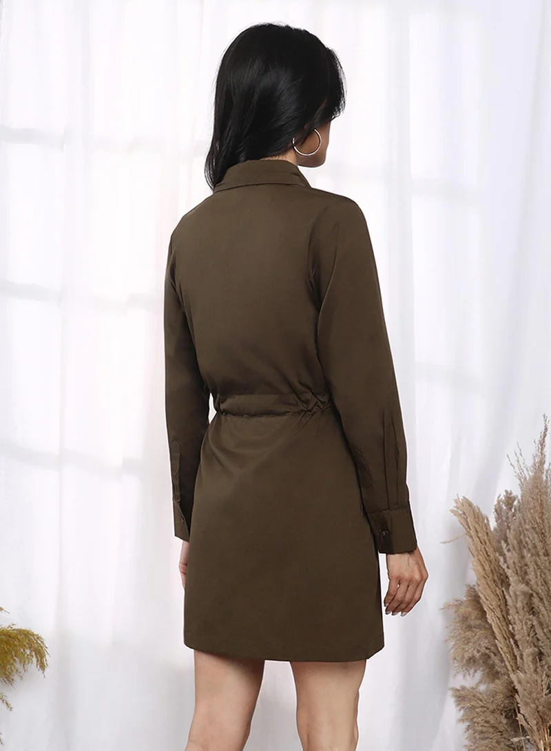 PINACOLADA Women's Fern Green Tie-Up Shirt Dress