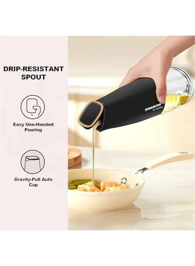 Auto Flip Olive Oil Dispenser for Kitchen, 500ml /17oz Cooking Glass Oil and Vinegar Dispenser, Beautiful Oil Bottle, Non-Drip Soy Sauce Dispenser, Oil Pourer & Labels(Black) - Image 3
