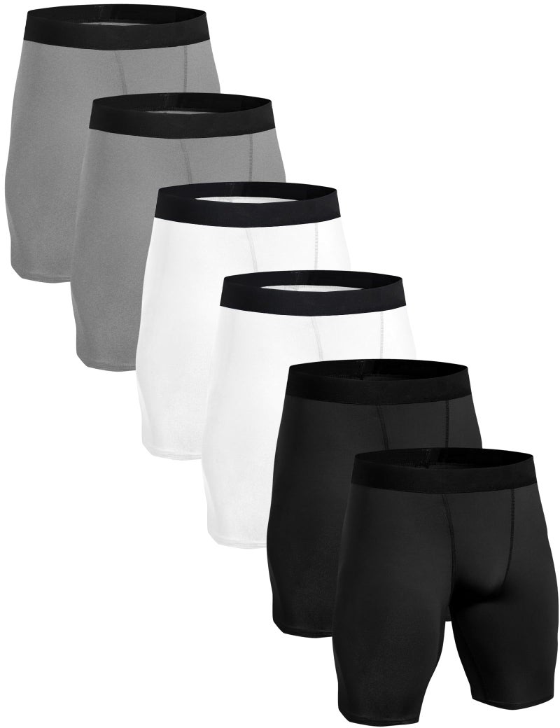 HovSiyla 6 Pack Compression Shorts Men Performance Sports Workout Athletic Running Underwear Shorts Spandex 2 Black 2 White 2 Grey Large - Image 1