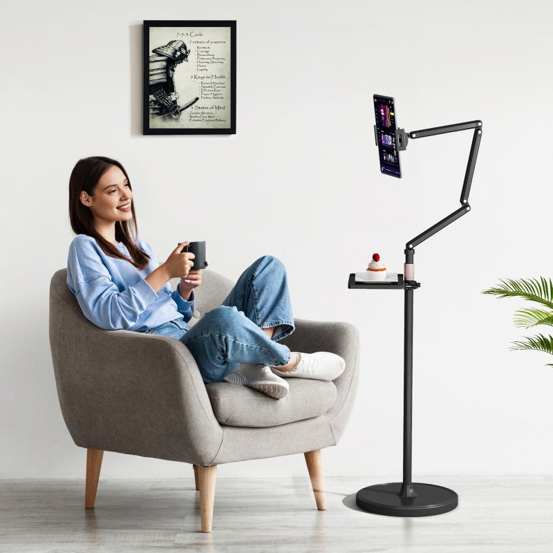 Houele Tablet Floor Stand with Removable Tray, iPad Floor Stand Holder for Bed, Height Adjustable Tablet Mount iPad Holder for 4.7â€-15.6â€ Tablets iPads and Phones - Image 5