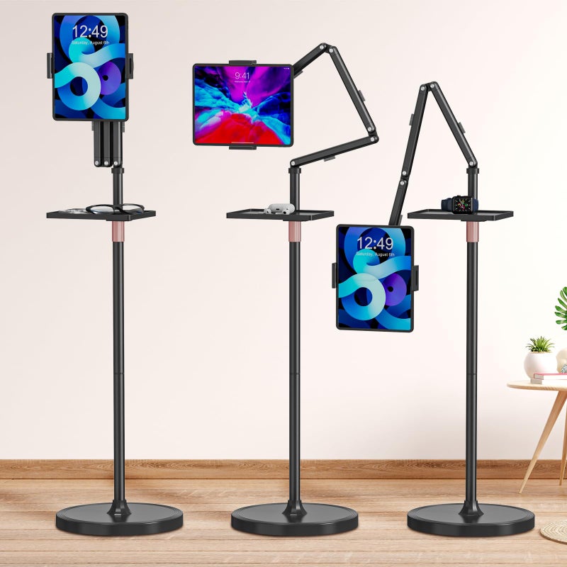 Houele Tablet Floor Stand with Removable Tray, iPad Floor Stand Holder for Bed, Height Adjustable Tablet Mount iPad Holder for 4.7â€-15.6â€ Tablets iPads and Phones - Image 1