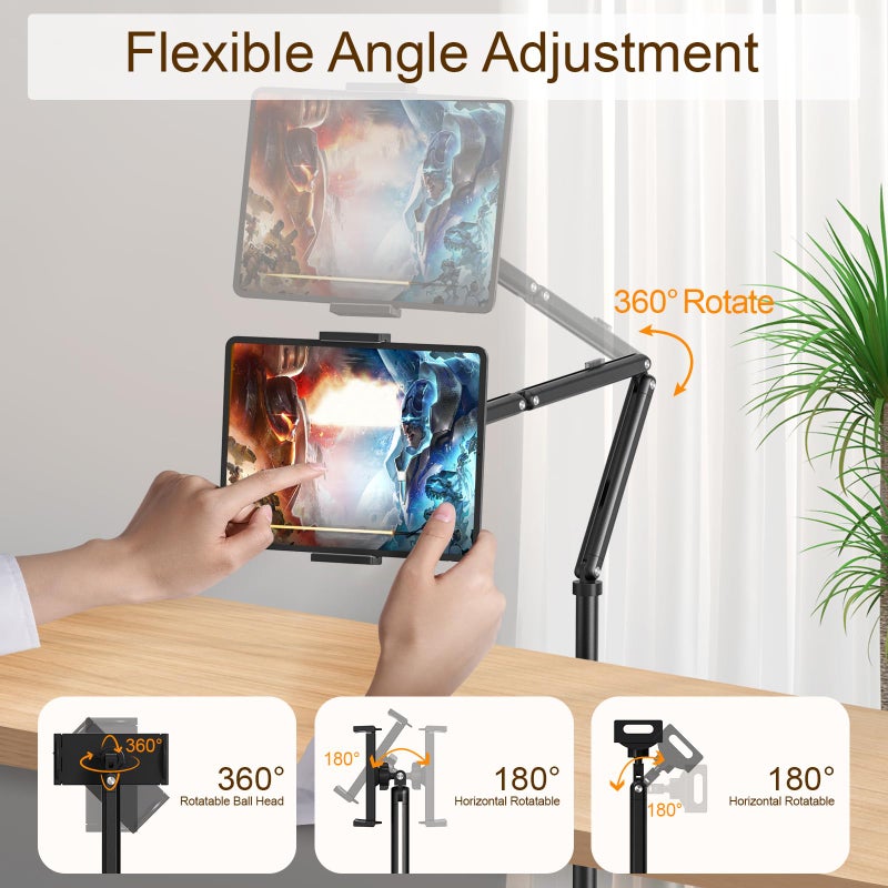 Houele Tablet Floor Stand with Removable Tray, iPad Floor Stand Holder for Bed, Height Adjustable Tablet Mount iPad Holder for 4.7â€-15.6â€ Tablets iPads and Phones - Image 2