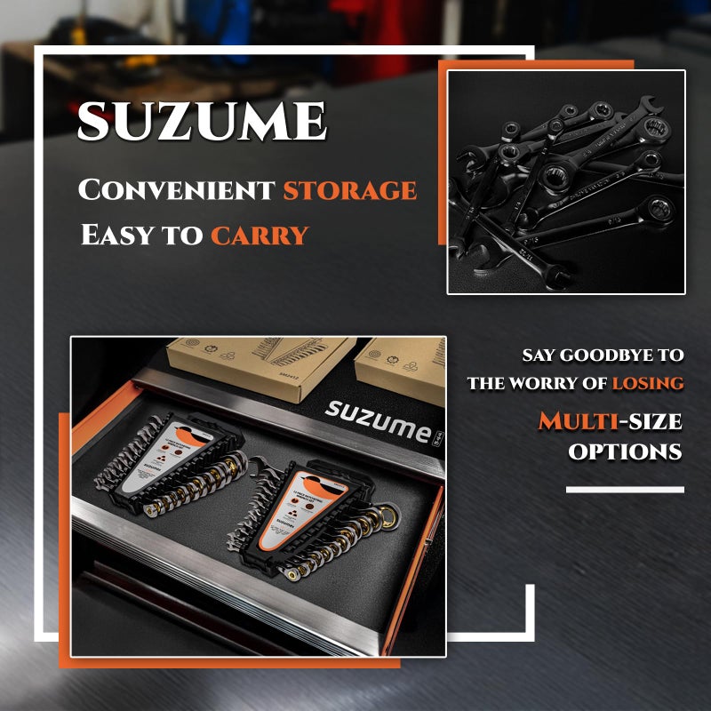 SUZUME 24 PCS SAE and Metric Ratcheting Wrench Set (1/4" - 7/8" & 8-19mm) 15K+ Cycle Locked Gears 72T Cr-V Steel Combination Wrench Sets with Organize Box for Tight Engine Bays Industrial Maintenance - Image 5