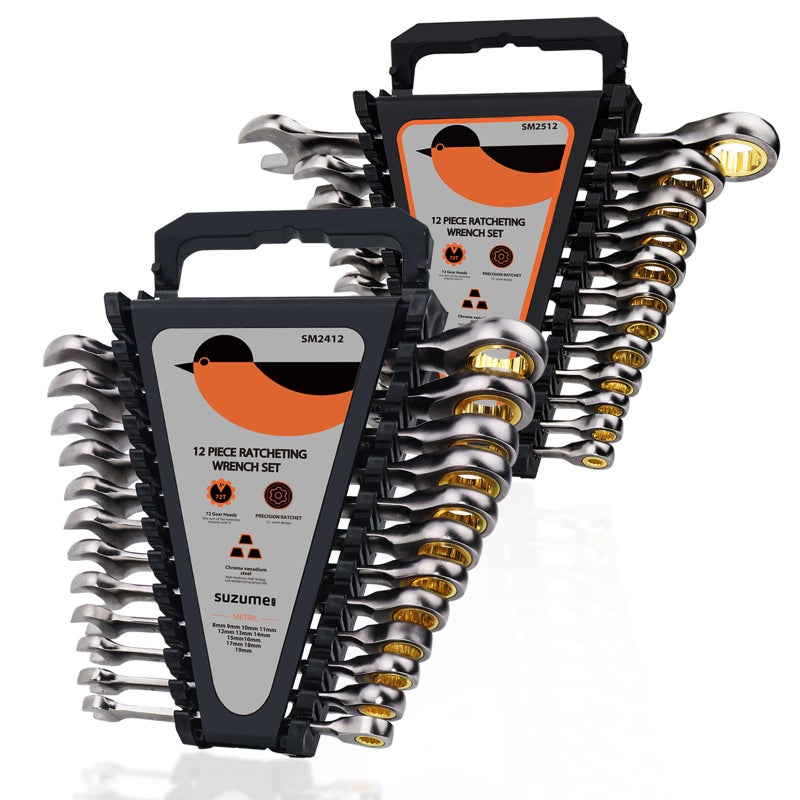 SUZUME 24 PCS SAE and Metric Ratcheting Wrench Set (1/4" - 7/8" & 8-19mm) 15K+ Cycle Locked Gears 72T Cr-V Steel Combination Wrench Sets with Organize Box for Tight Engine Bays Industrial Maintenance - Image 1