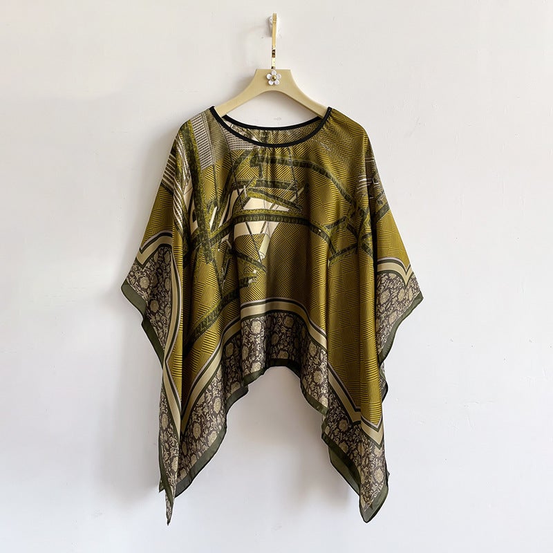 2025 Export Imitation Silk Pullover Shawl Spring and Summer New Round Neck Cloak and Fashion Versatile Shawl - Image 1