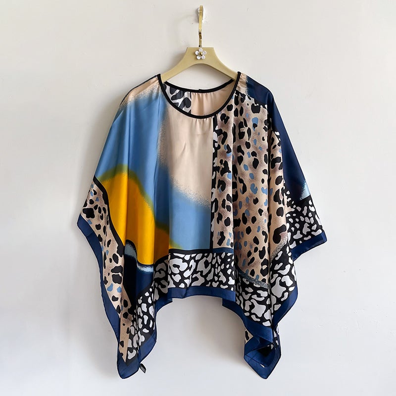 2025 Export Imitation Silk Pullover Shawl Spring and Summer New Round Neck Cloak and Fashion Versatile Shawl - Image 4