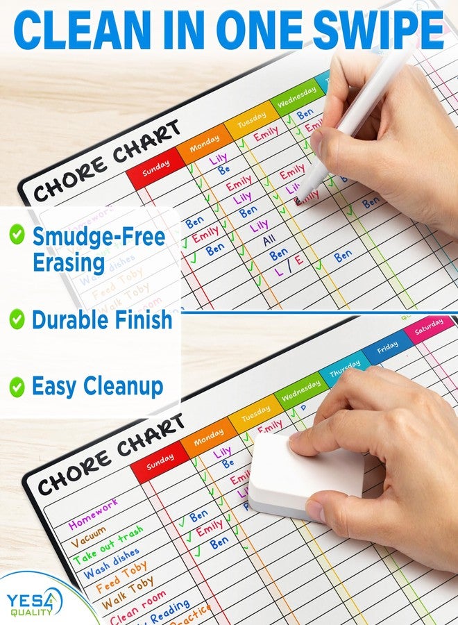 YES4QUALITY Magnetic Dry Erase Chore Chart for Fridge - 14 x 11 Inch - Whiteboard Organizer with Shopping List, 6 Colorful Markers & Eraser - Refrigerator White Board for Family Tasks & Schedules - by Yes4Quality - Image 3