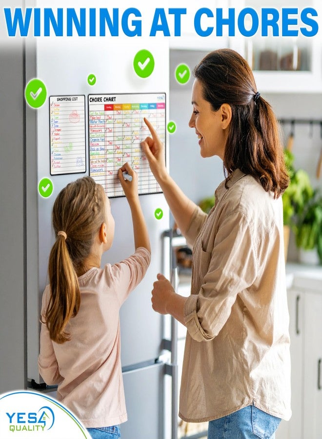 YES4QUALITY Magnetic Dry Erase Chore Chart for Fridge - 14 x 11 Inch - Whiteboard Organizer with Shopping List, 6 Colorful Markers & Eraser - Refrigerator White Board for Family Tasks & Schedules - by Yes4Quality - Image 5
