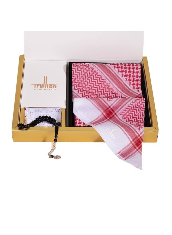 Trillion Classic Men's Red Shemagh Package + Taqiyah + Tasbih - Image 1