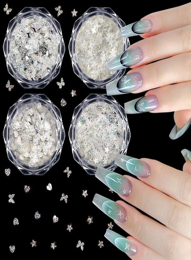 JALIYA 4 Boxes 3D Chunky Glitter Sequins Nail Art Charms Shiny Star Heart Butterfly Nail Charms Holographic Nail Glitter Flakes Starlight Sequin Charms for Nails Design Acrylic Paillette Manicure Decor - Image 1