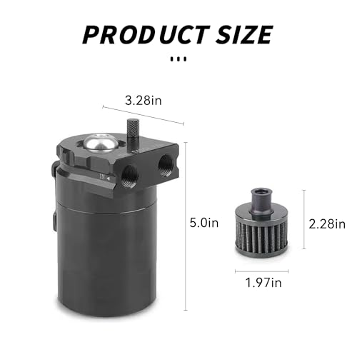 Alieemo Oil Catch Can Kit, 300ml Baffled Aluminum Polish Baffled Car Oil Separator Catch Can with Fuel Line Hose Kit, Universal Car Accessories Reservoir Tank with Breather Filter (Black) - Image 2