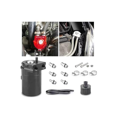 Alieemo Oil Catch Can Kit, 300ml Baffled Aluminum Polish Baffled Car Oil Separator Catch Can with Fuel Line Hose Kit, Universal Car Accessories Reservoir Tank with Breather Filter (Black) - Image 1