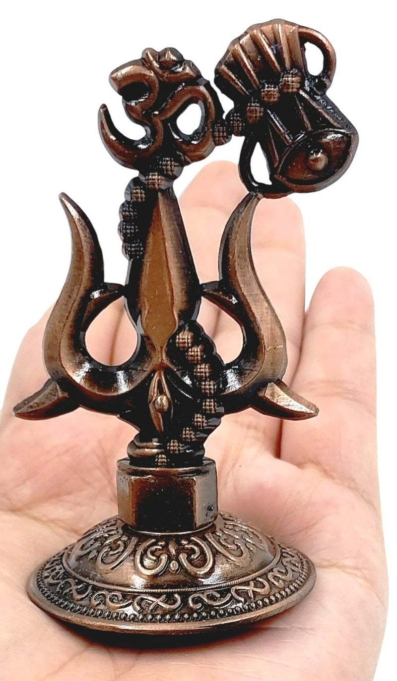 ARTISKRITI Shivji Trishul Damru and Aum Idol for Mandir, Shiva Idol Car Dashboard Decoration Items Statue Metal Showpiece for Pooja Room Home Decor (Copper) - Image 2