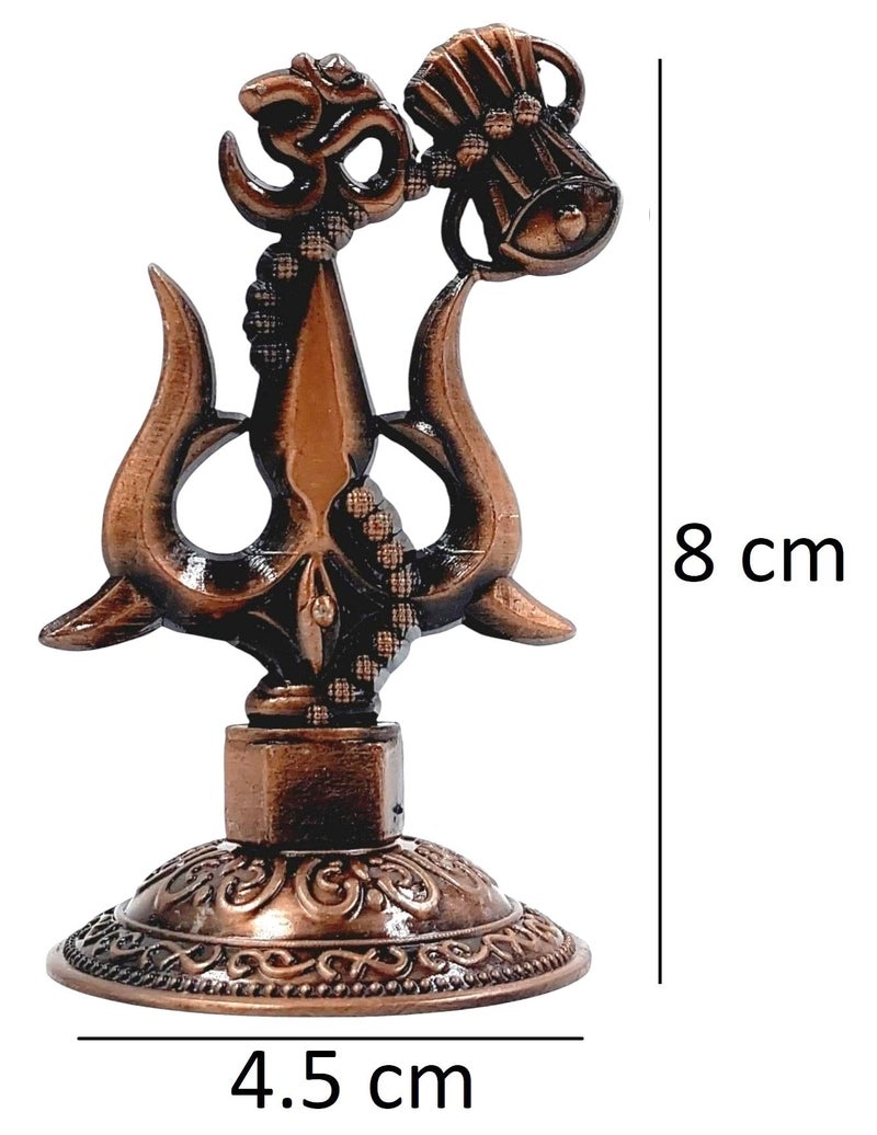 ARTISKRITI Shivji Trishul Damru and Aum Idol for Mandir, Shiva Idol Car Dashboard Decoration Items Statue Metal Showpiece for Pooja Room Home Decor (Copper) - Image 4