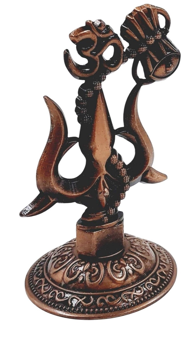 ARTISKRITI Shivji Trishul Damru and Aum Idol for Mandir, Shiva Idol Car Dashboard Decoration Items Statue Metal Showpiece for Pooja Room Home Decor (Copper) - Image 5