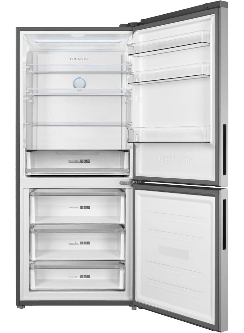 Terim Bottom Freezer Refrigerator TERBF450SS ,450L Gross Capacity, No Frost, Digital Displayed, Tempered Glass Shelves, Stainless Steel Finis - Image 2