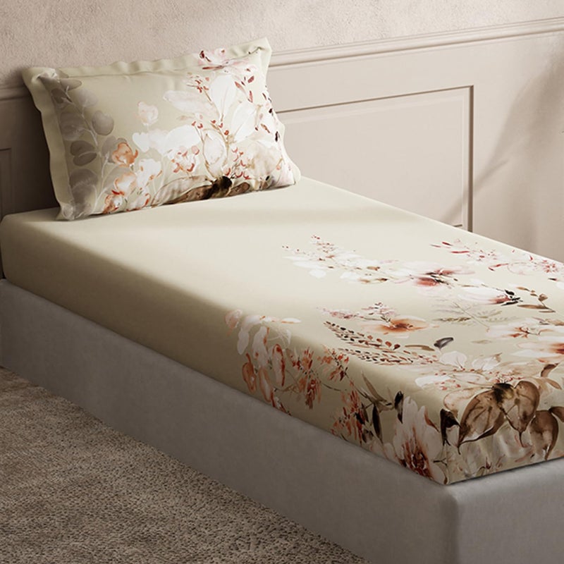DDECOR Live beautiful DDecor Pack of 1 Cotton Single 150 TC Bedsheet with 1 Pillow Cover Beige  - Image 2