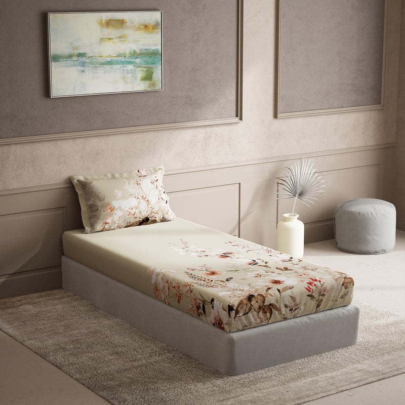 DDECOR Live beautiful DDecor Pack of 1 Cotton Single 150 TC Bedsheet with 1 Pillow Cover Beige  - Image 1
