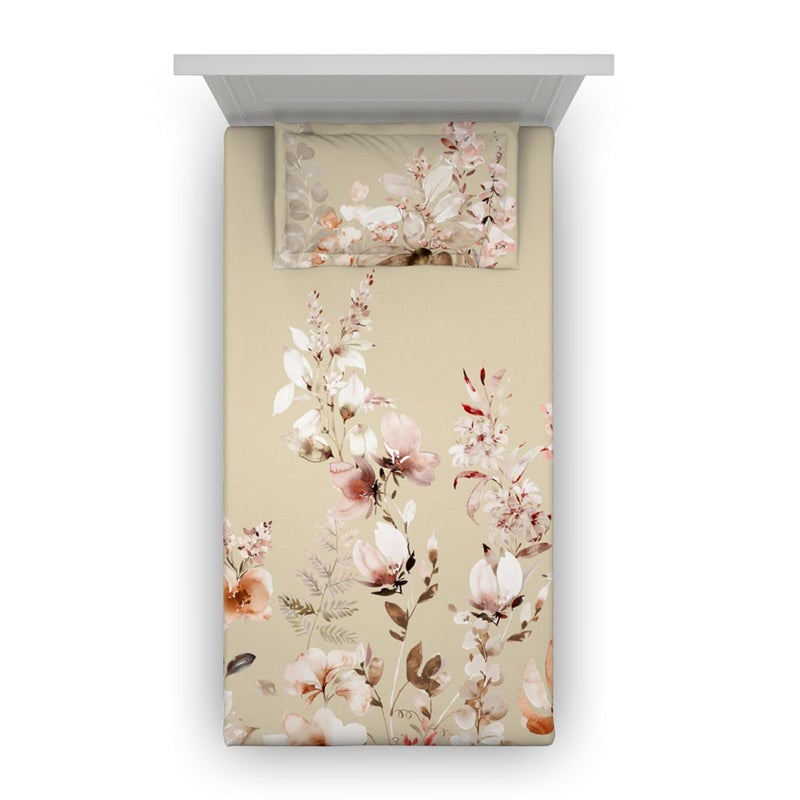 DDECOR Live beautiful DDecor Pack of 1 Cotton Single 150 TC Bedsheet with 1 Pillow Cover Beige  - Image 3