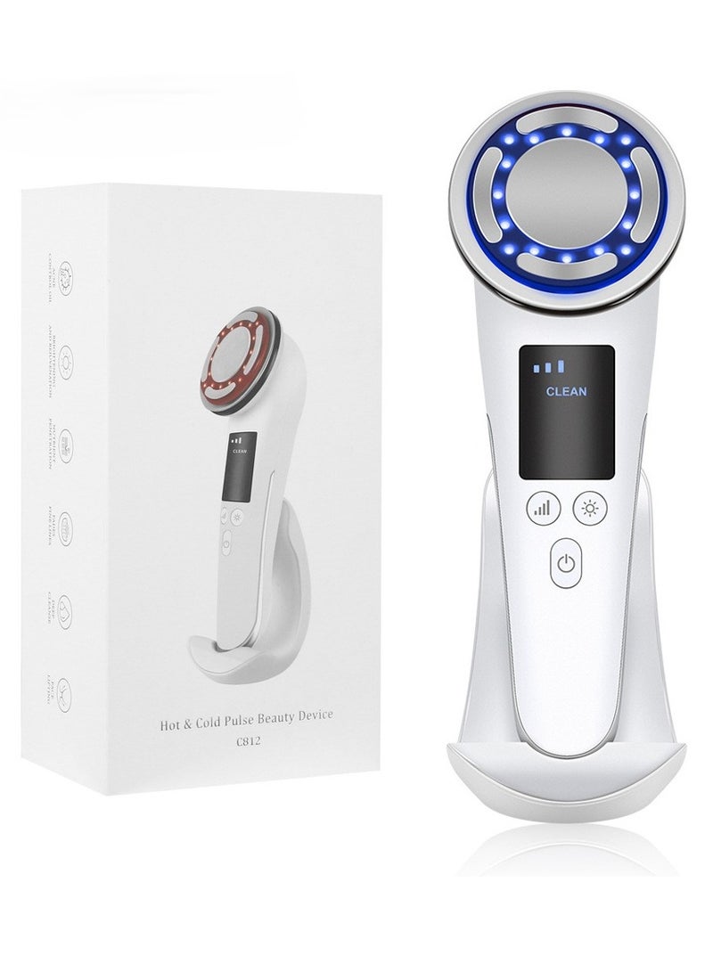 Generic Hot&Cold Pulse Beauty Device with Base High-frequency Vibration Clean Absorb Colorful Light Electric Muscle Stimulation Micro-current Pulse Beauty Instrument - Image 1