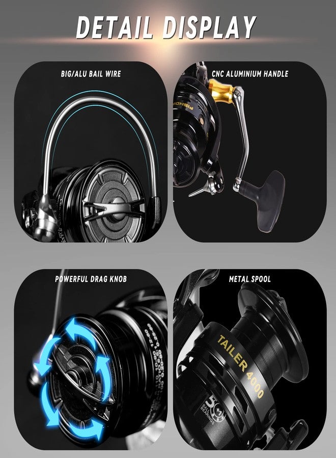 Fishdrops Fishing Reels Spinning, 5+1BB Anti-Reverse with Left/Right Interchangeable Golden Handle, 7.5 oz Ultralight Spinning Reels, 5.5:1 High Speed with Deep/Shallow Aluminum Spool for Freshwater - Image 5
