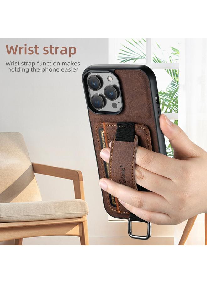 Suteni Case For iPhone 16e H13 Litchi Leather Wrist Strap Wallet Back Phone Case - Image 4