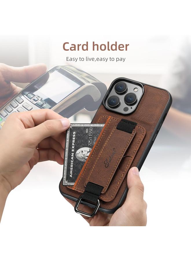 Suteni Case For iPhone 16e H13 Litchi Leather Wrist Strap Wallet Back Phone Case - Image 3