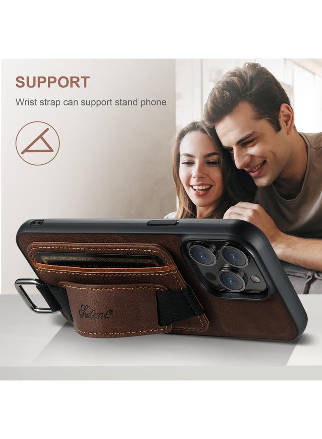 Suteni Case For iPhone 16e H13 Litchi Leather Wrist Strap Wallet Back Phone Case - Image 5