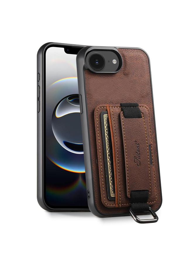Suteni Case For iPhone 16e H13 Litchi Leather Wrist Strap Wallet Back Phone Case - Image 1