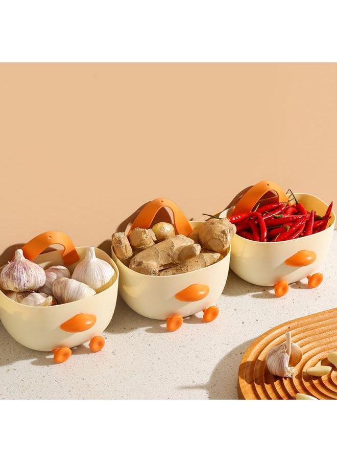 Thoraya - Hanging Fruit Basket PP Cute Cartoon Wall Hanging Potato Holder Ginger Onion Garlic Storage Basket with Back Adhesive for Pantry Kitchen - Image 1