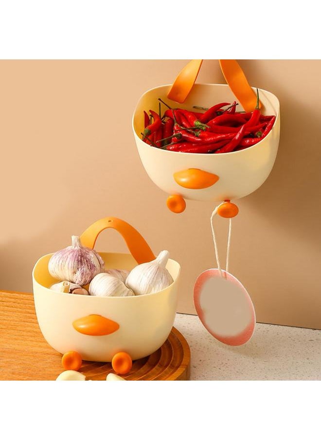 Thoraya - Hanging Fruit Basket PP Cute Cartoon Wall Hanging Potato Holder Ginger Onion Garlic Storage Basket with Back Adhesive for Pantry Kitchen - Image 1