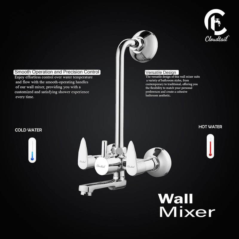 Cloudtail Cloudtail CDT8115 Vignet Brass Wall Mixer for Bathroom with LBend Provision for Overhead Shower Chrome Finish  - Image 3