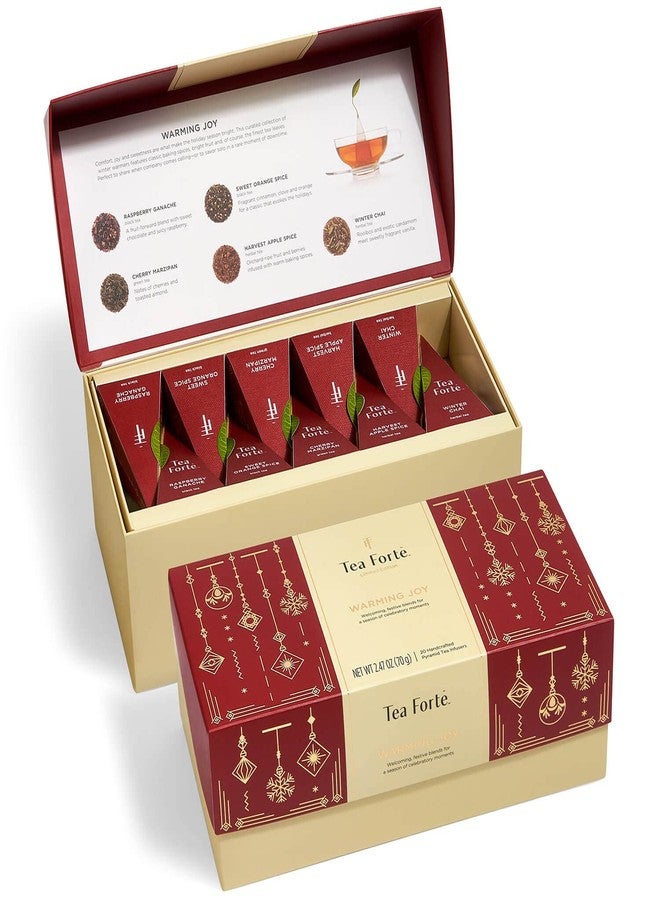 Tea Forte Warming Joy Tea Bags Gift Set, Holiday Spice Tea Sampler with 20 Pyramid Tea Influsers in Festive Presentation Gift Box, Organic Tea Bags Variety Pack - Image 1