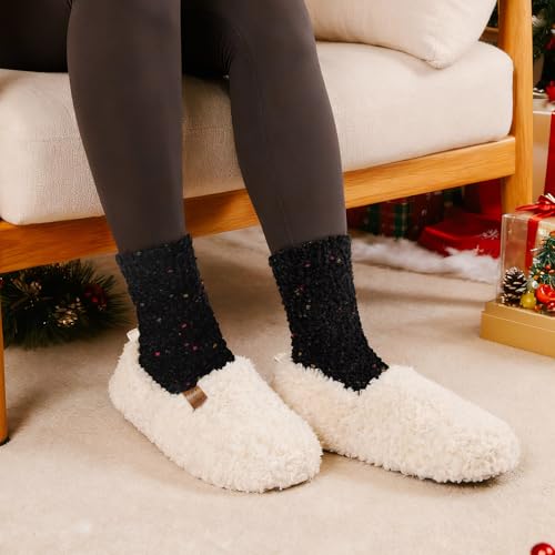 EverFoams Women’s Soft Curly Full Slippers Memory Foam Lightweight House Shoes Cozy Loafer with Polar Fleece Lining Cream White,7-8 US - Image 2