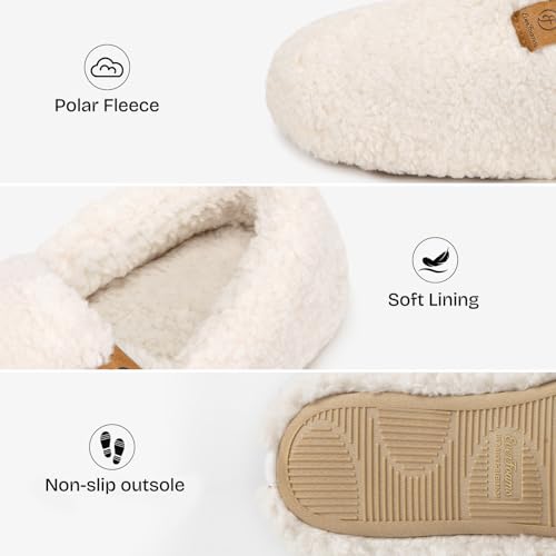 EverFoams Women’s Soft Curly Full Slippers Memory Foam Lightweight House Shoes Cozy Loafer with Polar Fleece Lining Cream White,7-8 US - Image 4