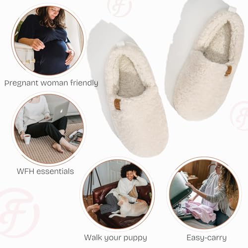 EverFoams Women’s Soft Curly Full Slippers Memory Foam Lightweight House Shoes Cozy Loafer with Polar Fleece Lining Cream White,7-8 US - Image 5