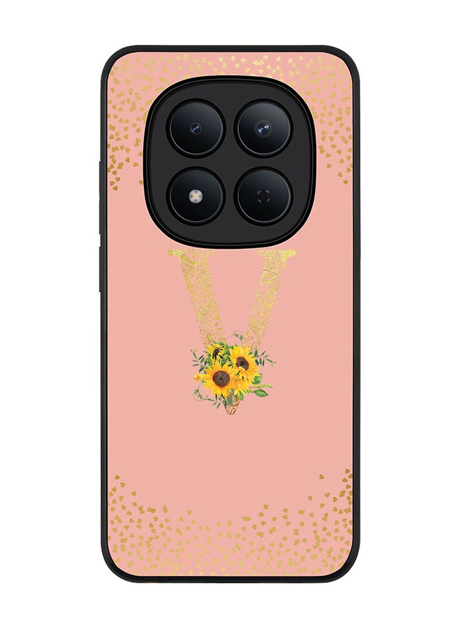 For Xiaomi Redmi Note 15 Pro 5G Case,Slim fit Camera Protection, Shockproof Thin Phone cover  - Custom Floral Monogram - V  (Rose Pink )