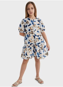 DeFacto Girl Patterned Short Sleeve Poplin Dress  - Image 1