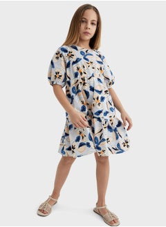 DeFacto Girl Patterned Short Sleeve Poplin Dress  - Image 3