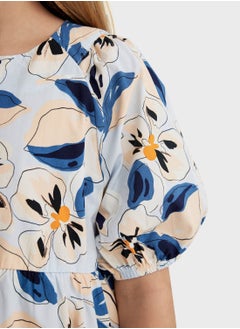 DeFacto Girl Patterned Short Sleeve Poplin Dress  - Image 4