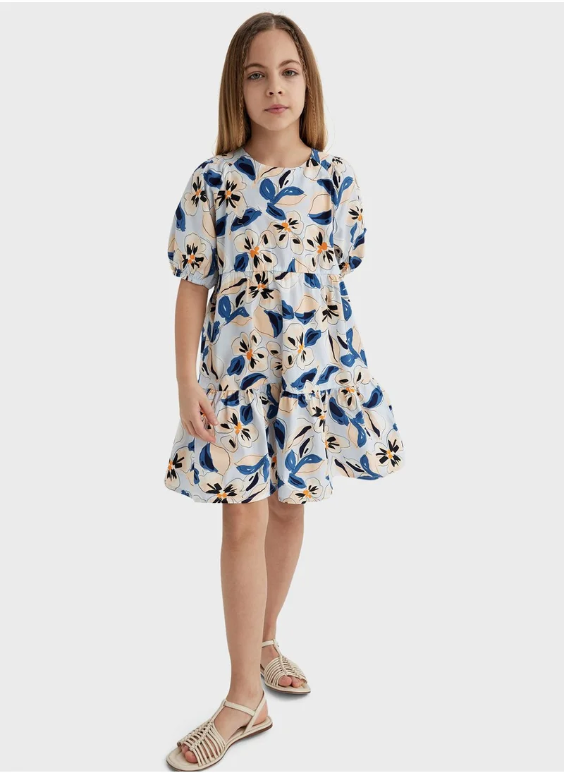 DeFacto Girl Patterned Short Sleeve Poplin Dress