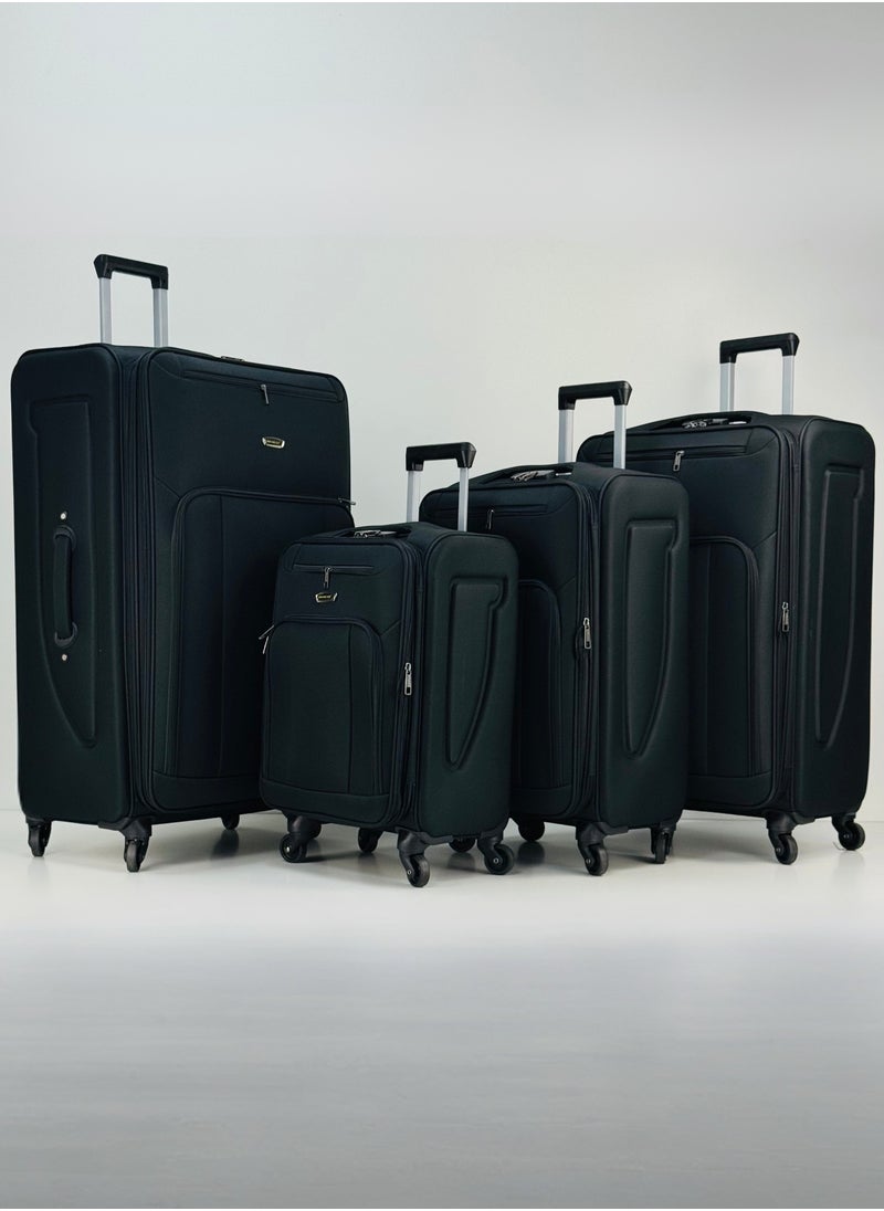 SAW & SEE 4-Piece Softside Expandable Luggage Set – Lightweight Travel Suitcase with Combination Lock, 360° Spinner Wheels, Durable Water proof Nylon-Cotton Fabric, Adjustable Telescopic Handle – Large, Big, Medium & Carry-On Trolley Suitcase Bags (20''/24''/28''/32") – Black  - Image 1