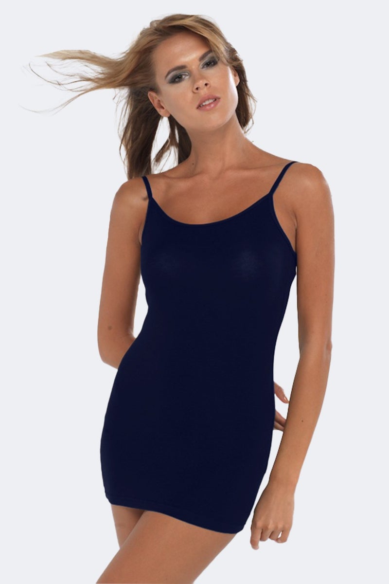 Malabadi Women's Navy Blue Adjustable Rope Strap Long Modal Tank Top 144 