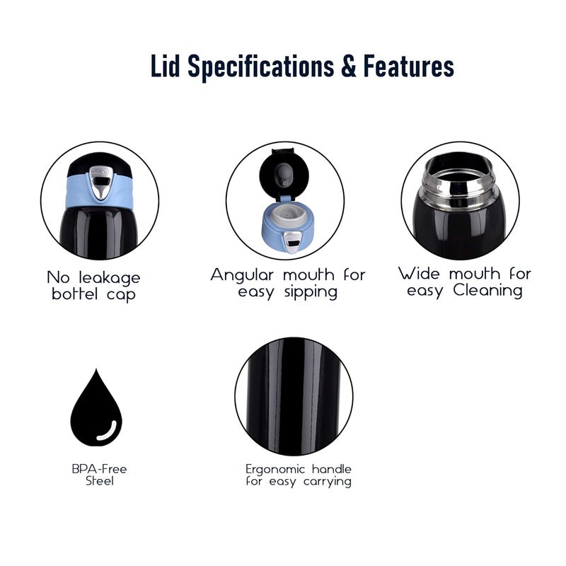 PROBOTT Thermosteel Vacuum Flask Hot & Cold Sports Bottle Each 500ml -Black (Pack of 2) - Image 4